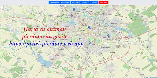Harta cu pisici pierdute si gasite sau caini pierduti sau abandonati